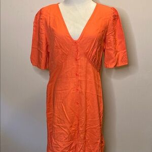 GAP Orange Midi Dress V-Neck Flutter Sleeves Casual